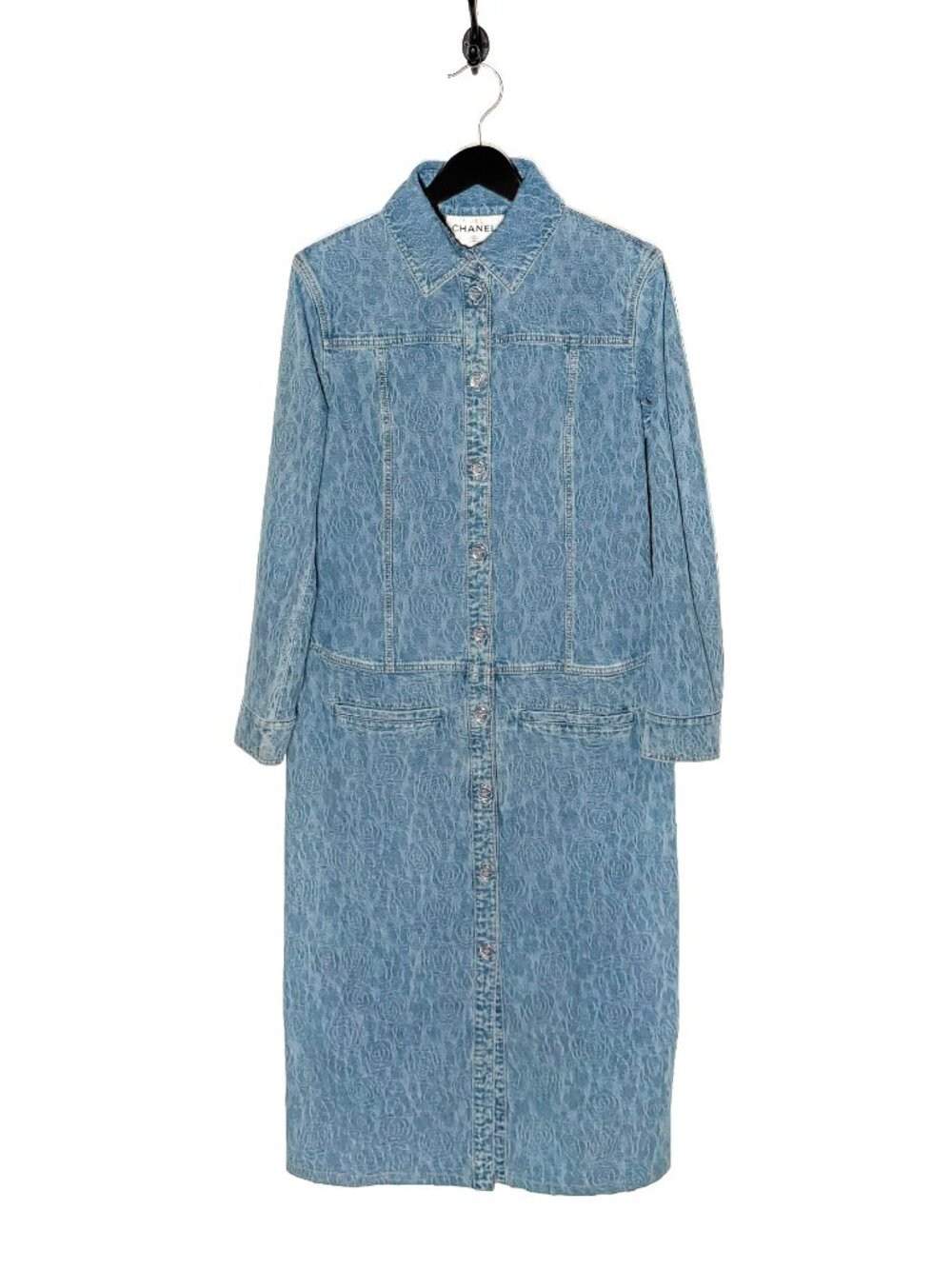 Chanel Pre Spring 2023 Blue Denim Camelia Shirt Dress